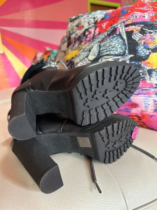 DKNY Black Leather Lace-Up Ankle High Heeled Boots Women's 6.5 - Picture 13 of 14